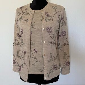 Oscar de la Renta SET 2 Piece Cardigan & Top Embroidered Merino Wool